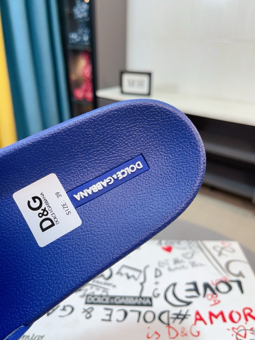 Dolce & Gabbana DG Men's Calfskin Puff Slides with Embossed Logo