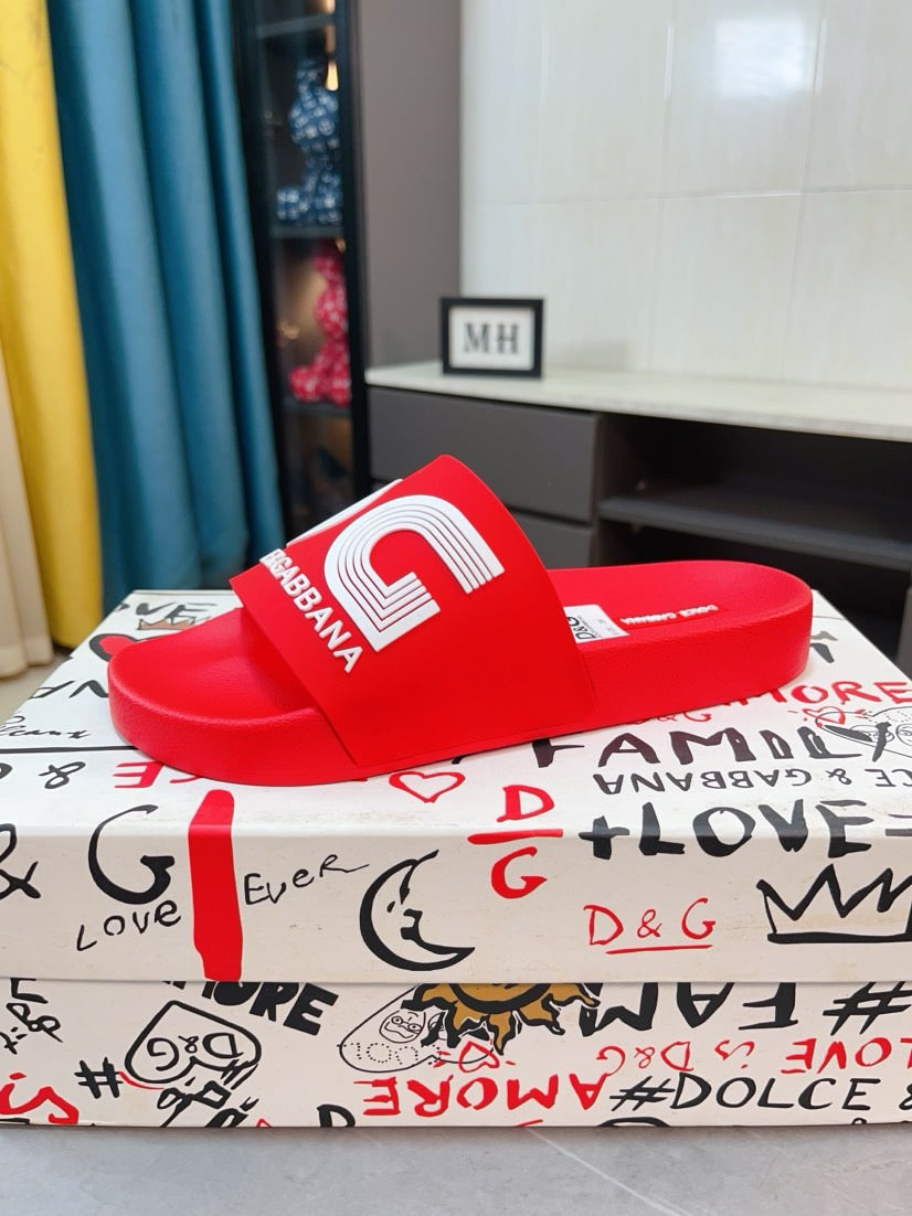 Dolce & Gabbana DG Men's Calfskin Puff Slides with Embossed Logo