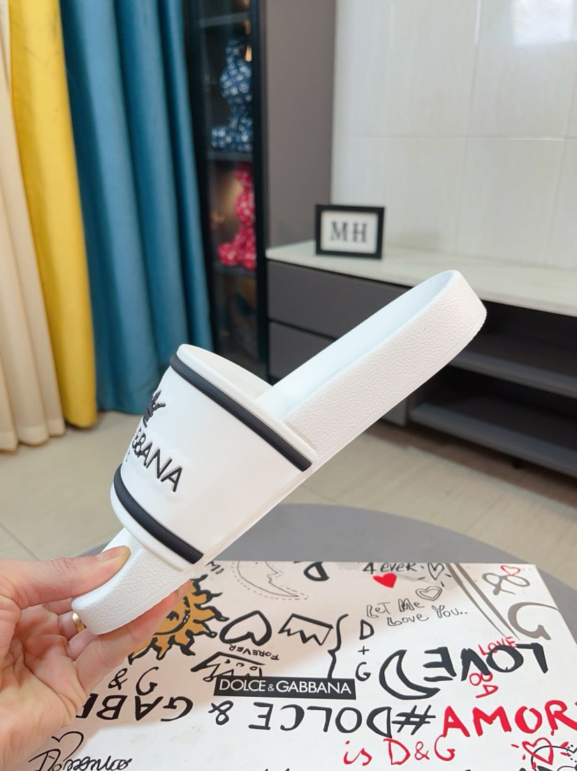 Dolce & Gabbana DG Men's Calfskin Puff Slides with Embossed Logo