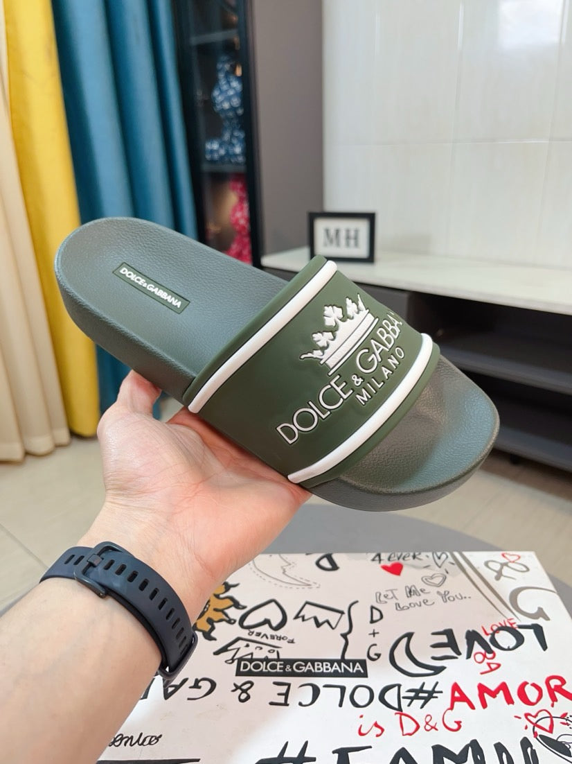 Dolce & Gabbana DG Men's Calfskin Puff Slides with Embossed Logo