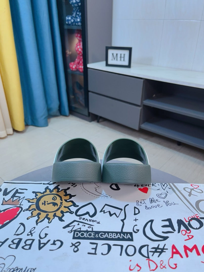 Dolce & Gabbana DG Men's Calfskin Puff Slides with Embossed Logo