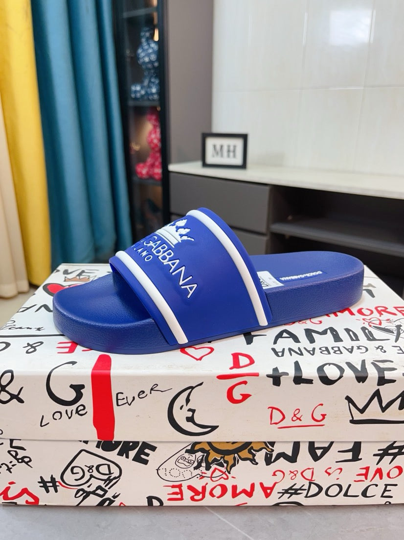 Dolce & Gabbana DG Men's Calfskin Puff Slides with Embossed Logo