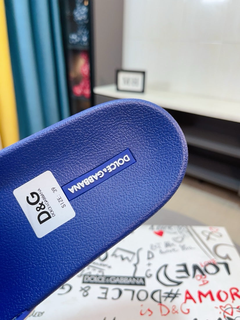 Dolce & Gabbana DG Men's Calfskin Puff Slides with Embossed Logo