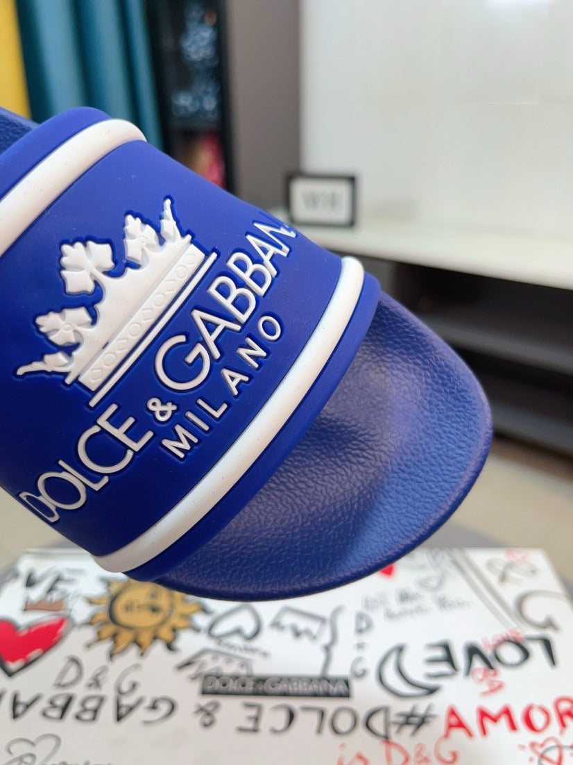 Dolce & Gabbana DG Men's Calfskin Puff Slides with Embossed Logo