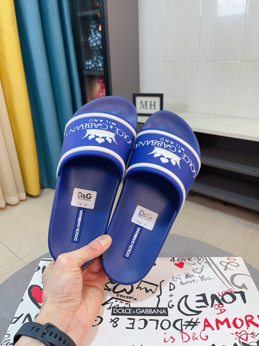 Dolce & Gabbana DG Men's Calfskin Puff Slides with Embossed Logo