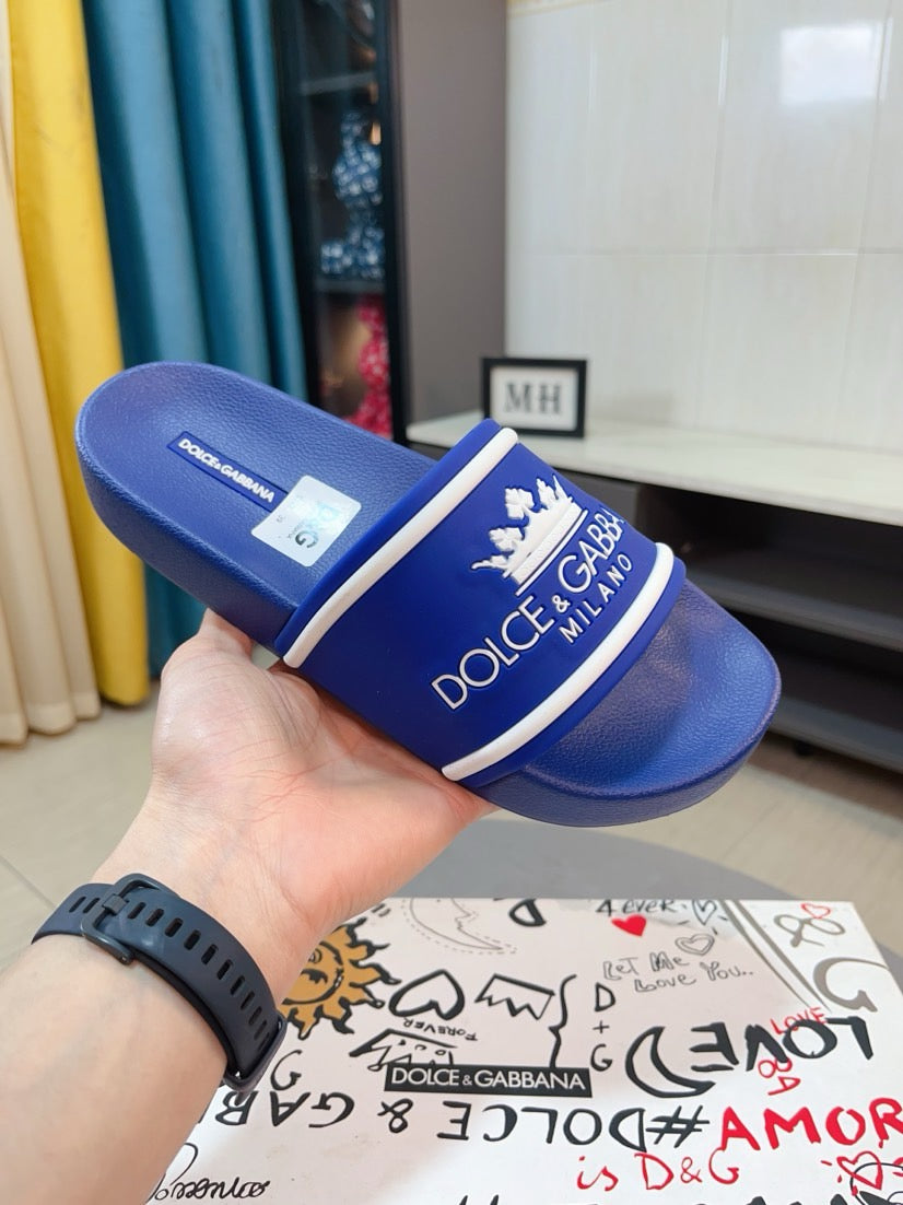 Dolce & Gabbana DG Men's Calfskin Puff Slides with Embossed Logo