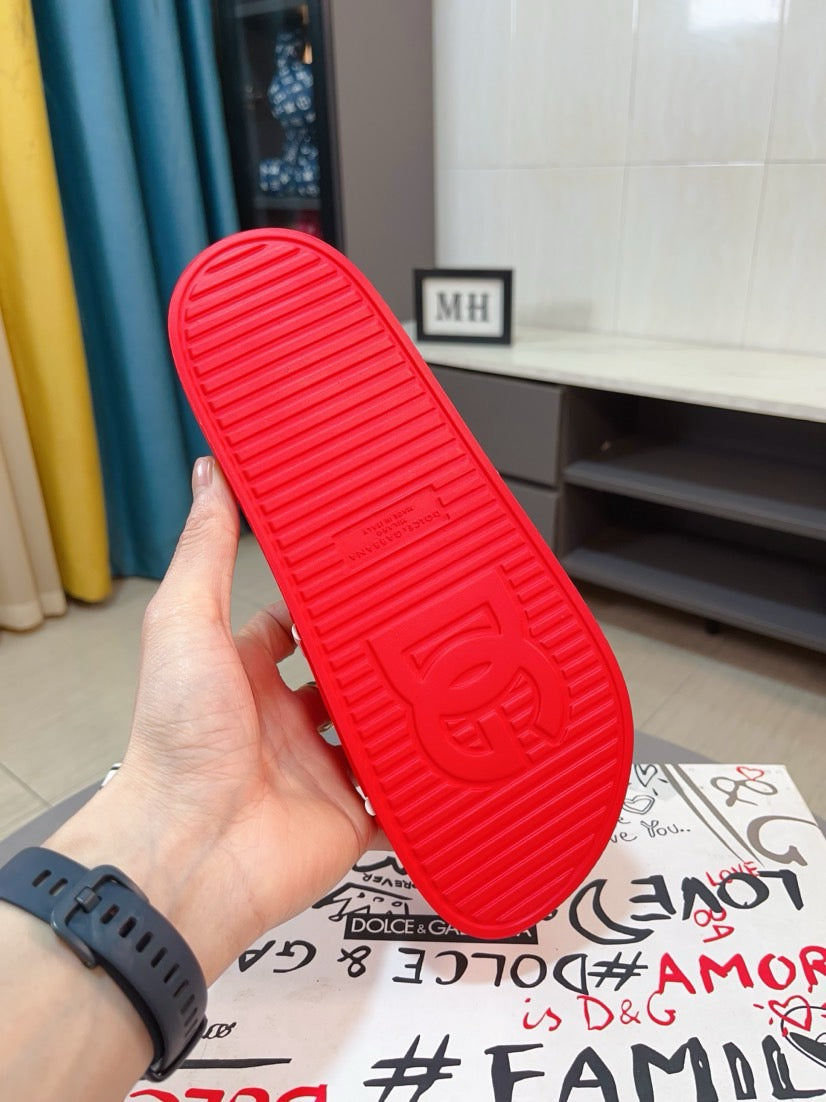Dolce & Gabbana DG Men's Calfskin Puff Slides with Embossed Logo