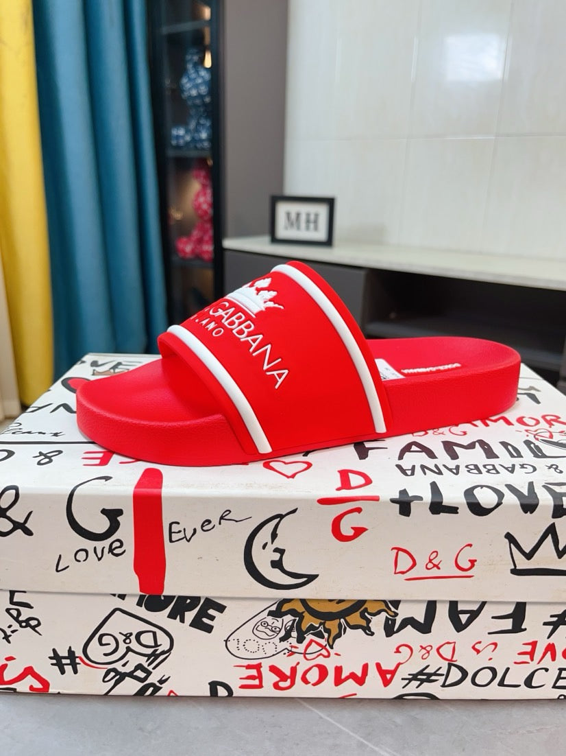 Dolce & Gabbana DG Men's Calfskin Puff Slides with Embossed Logo