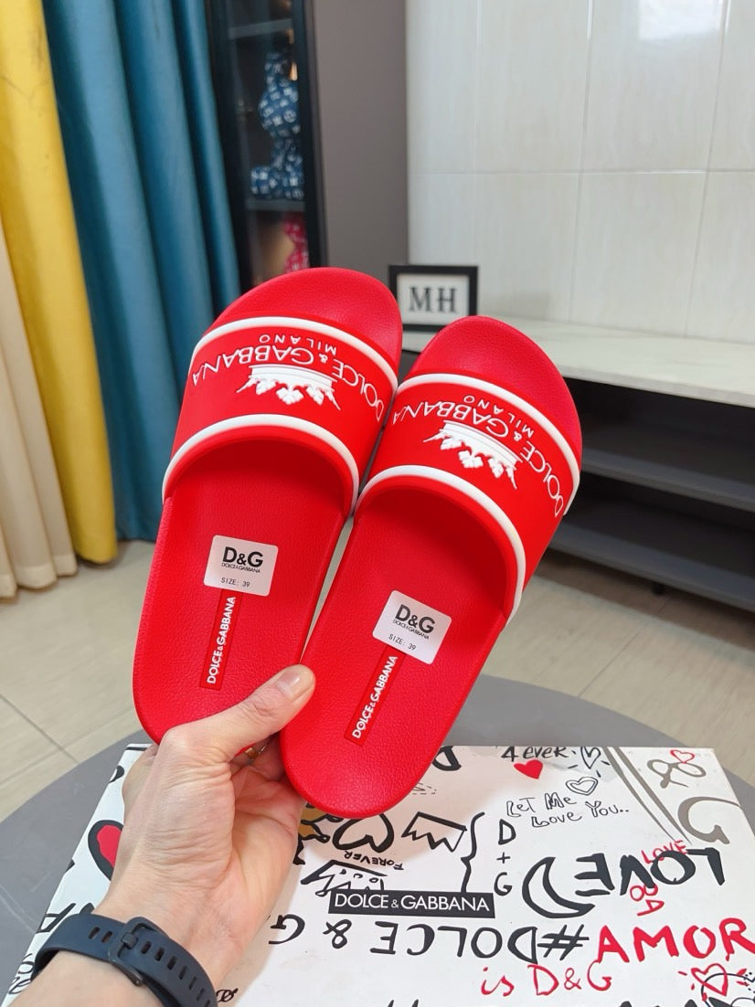 Dolce & Gabbana DG Men's Calfskin Puff Slides with Embossed Logo