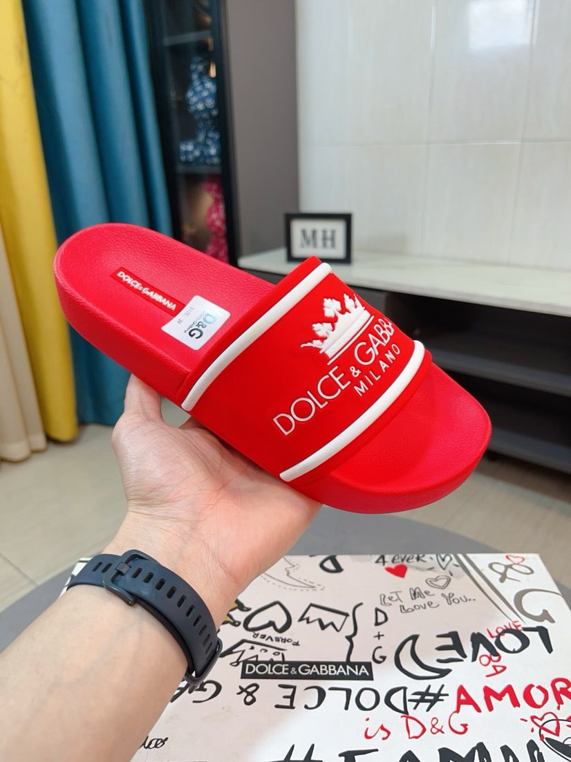 Dolce & Gabbana DG Men's Calfskin Puff Slides with Embossed Logo