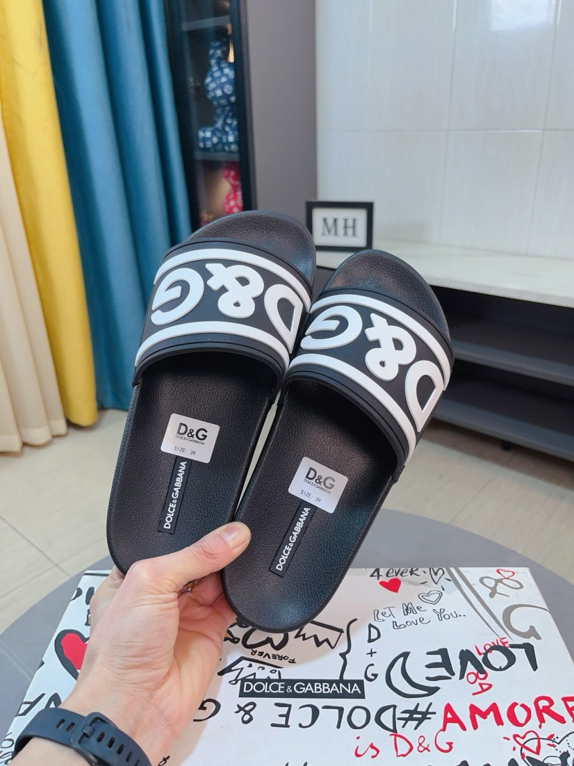 Dolce & Gabbana DG Men's Calfskin Puff Slides with Embossed Logo