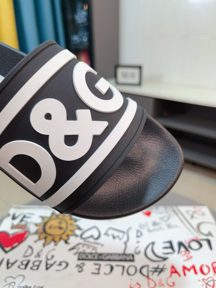 Dolce & Gabbana DG Men's Calfskin Puff Slides with Embossed Logo