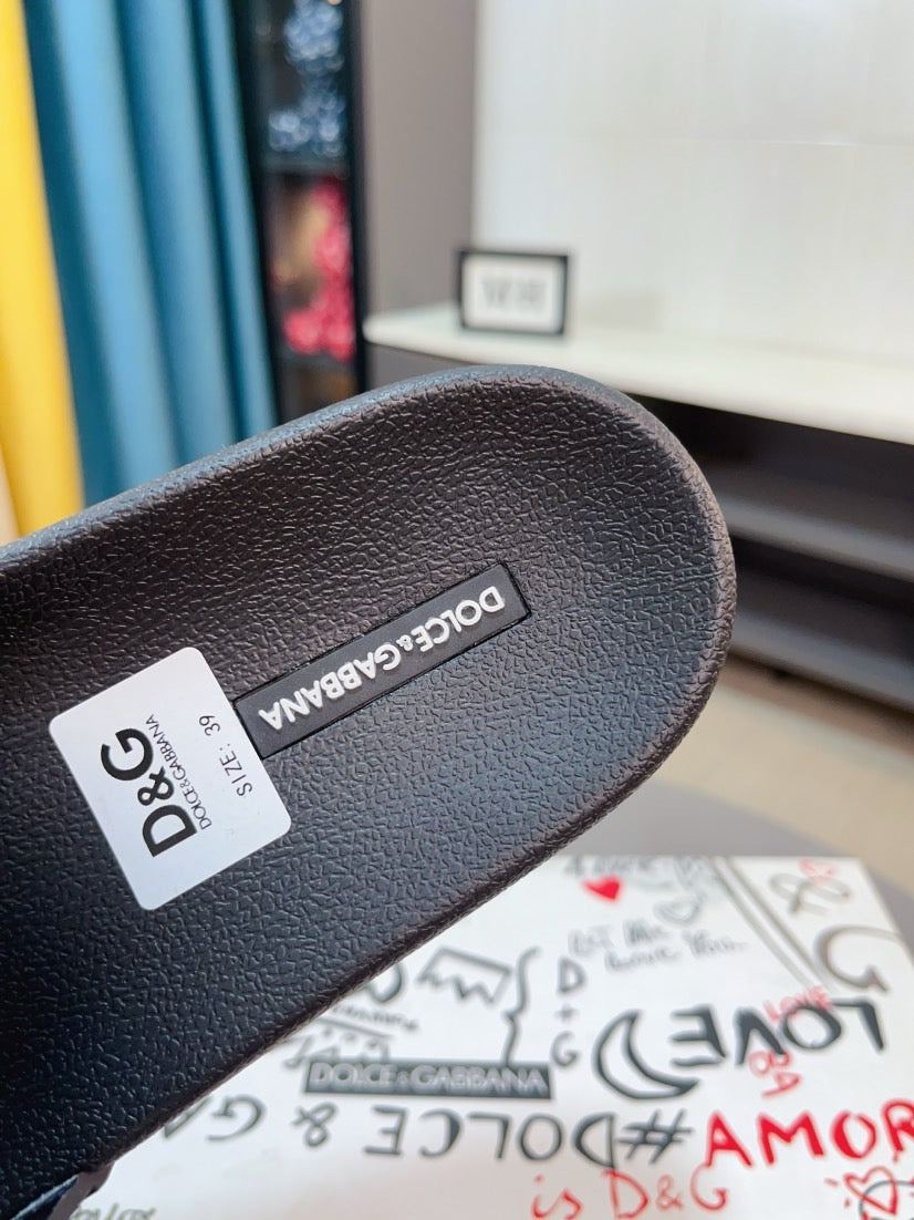 Dolce & Gabbana DG Men's Calfskin Puff Slides with Embossed Logo