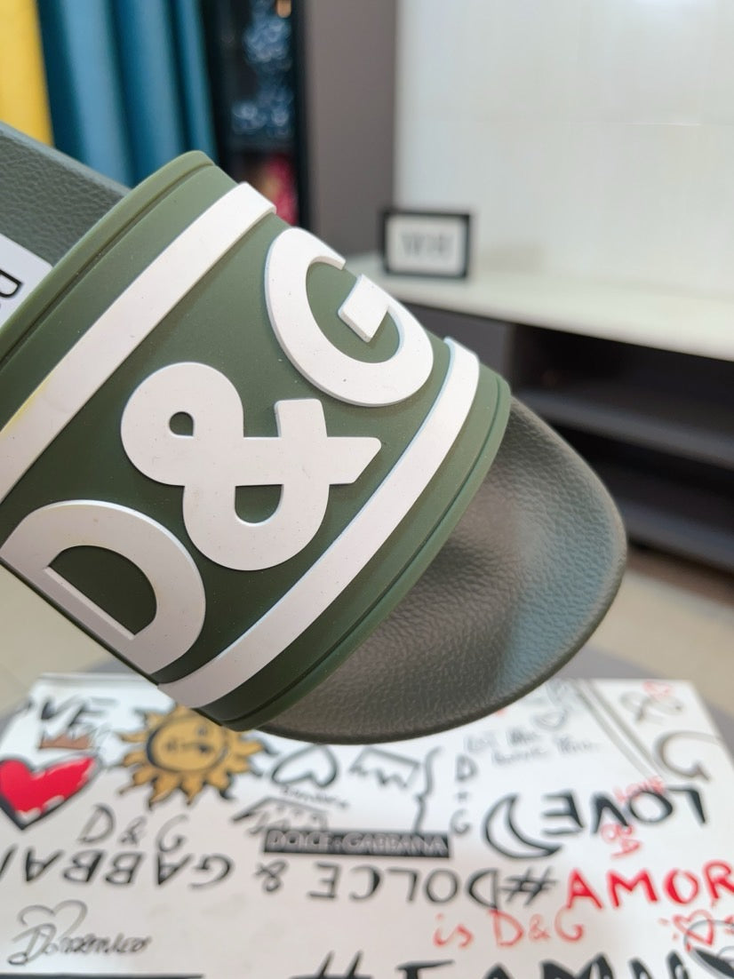 Dolce & Gabbana DG Men's Calfskin Puff Slides with Embossed Logo