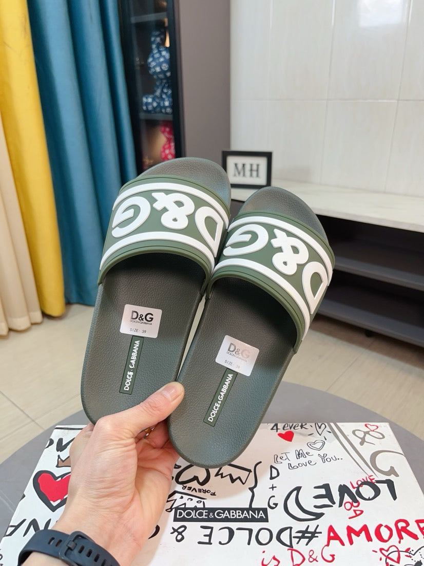 Dolce & Gabbana DG Men's Calfskin Puff Slides with Embossed Logo