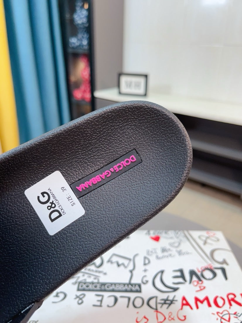 Dolce & Gabbana DG Men's Calfskin Puff Slides with Embossed Logo