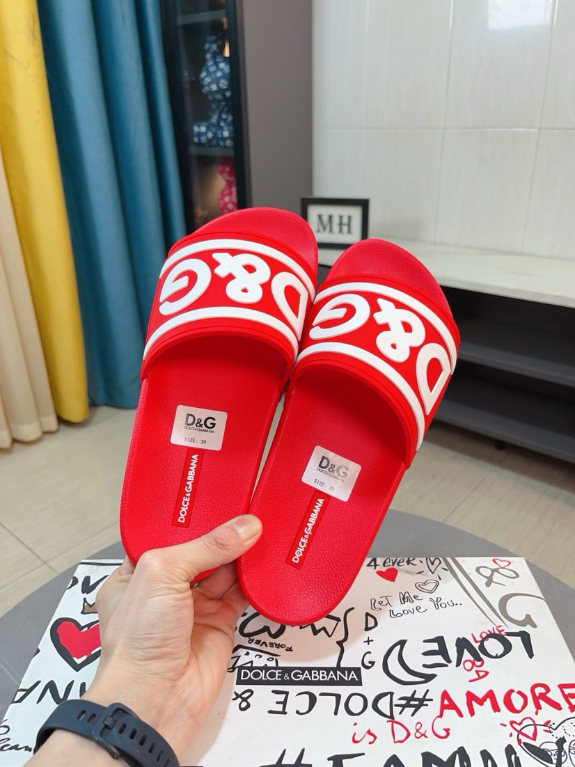 Dolce & Gabbana DG Men's Calfskin Puff Slides with Embossed Logo
