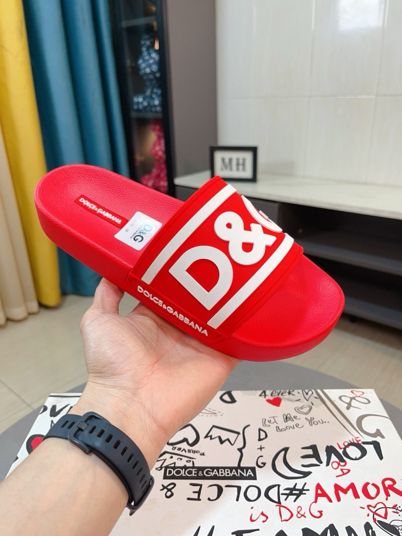 Dolce & Gabbana DG Men's Calfskin Puff Slides with Embossed Logo