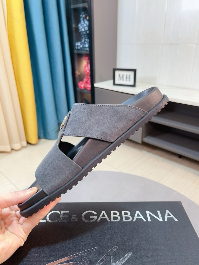 Dolce & Gabbana DG Men's Leather Strap Sandals with Aluminum Buckle