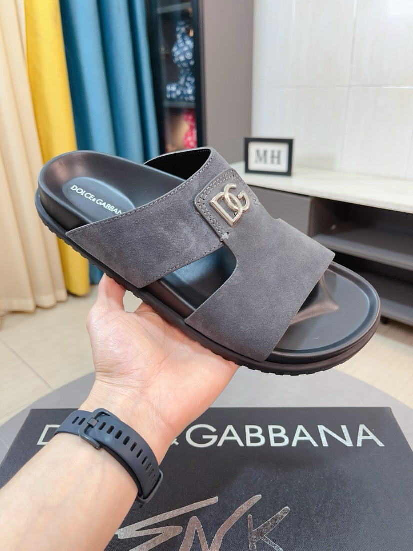 Dolce & Gabbana DG Men's Leather Strap Sandals with Aluminum Buckle