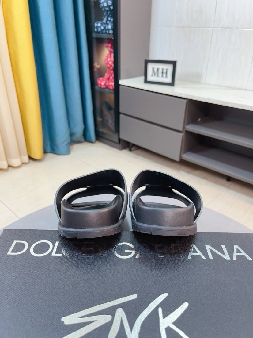 Dolce & Gabbana DG Men's Leather Strap Sandals with Aluminum Buckle