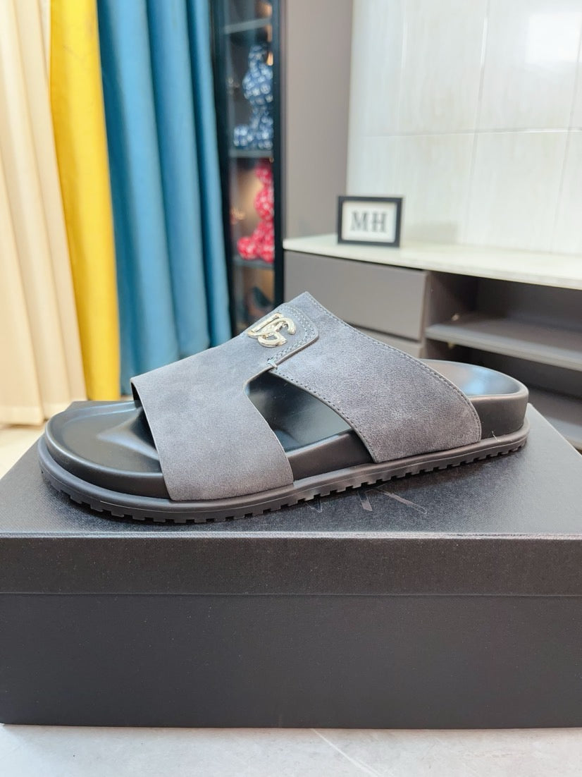 Dolce & Gabbana DG Men's Leather Strap Sandals with Aluminum Buckle