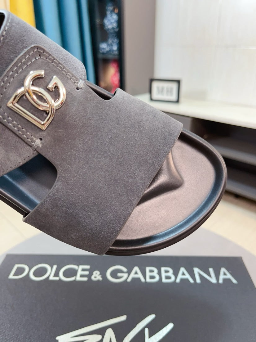 Dolce & Gabbana DG Men's Leather Strap Sandals with Aluminum Buckle