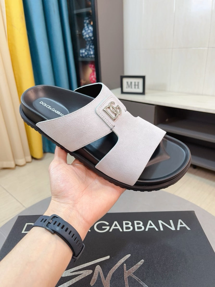 Dolce & Gabbana DG Men's Leather Strap Sandals with Aluminum Buckle