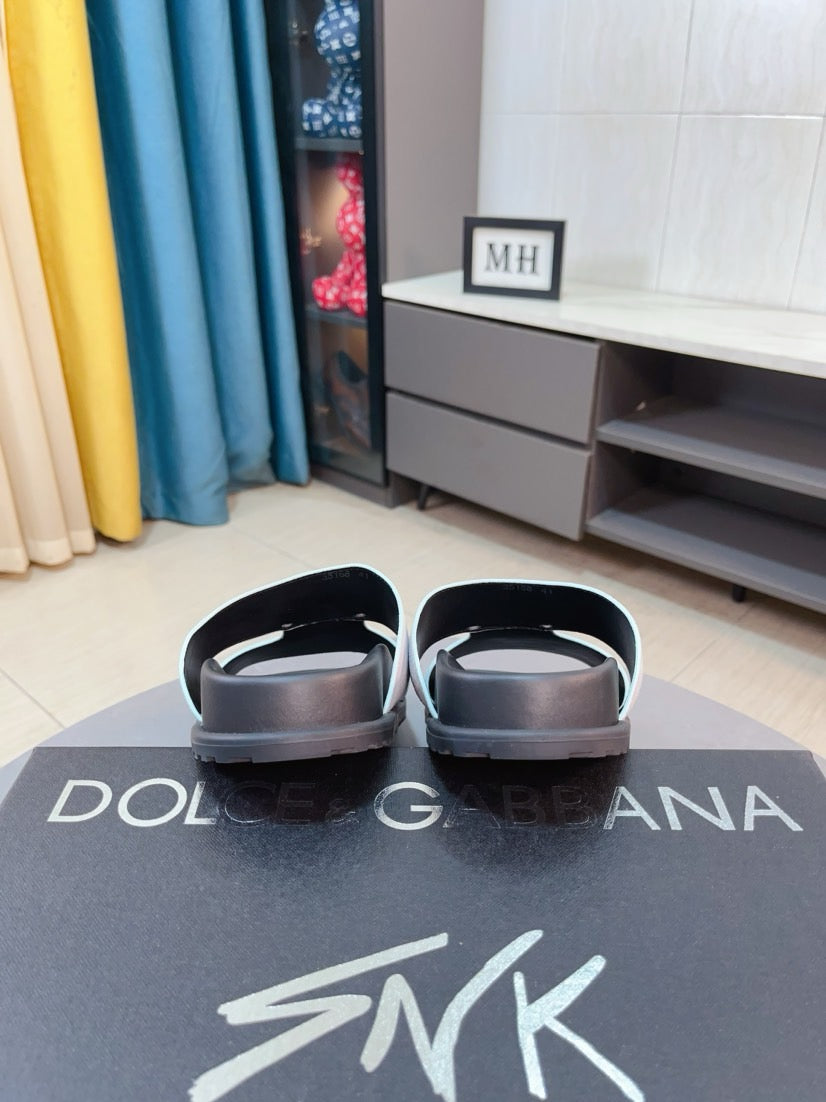 Dolce & Gabbana DG Men's Leather Strap Sandals with Aluminum Buckle