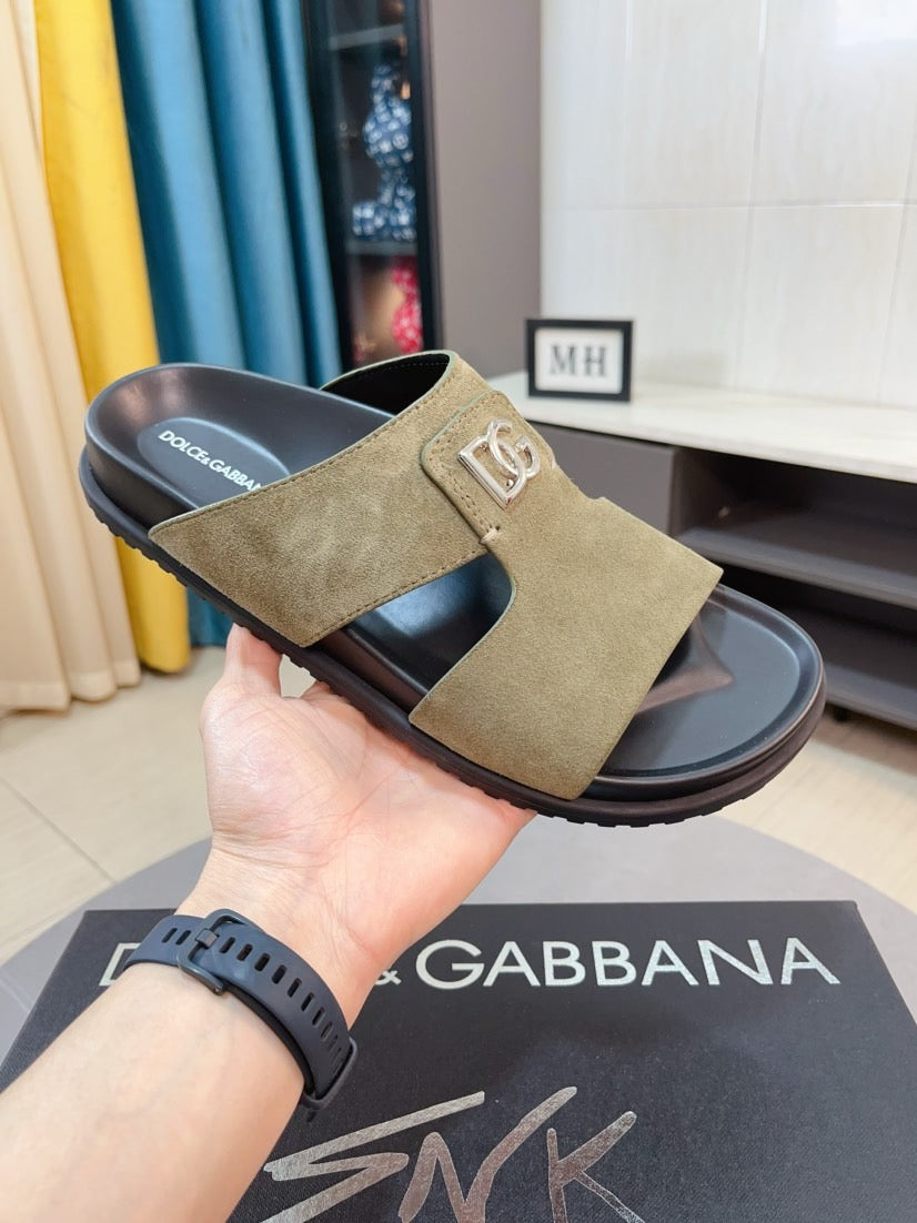 Dolce & Gabbana DG Men's Leather Strap Sandals with Aluminum Buckle