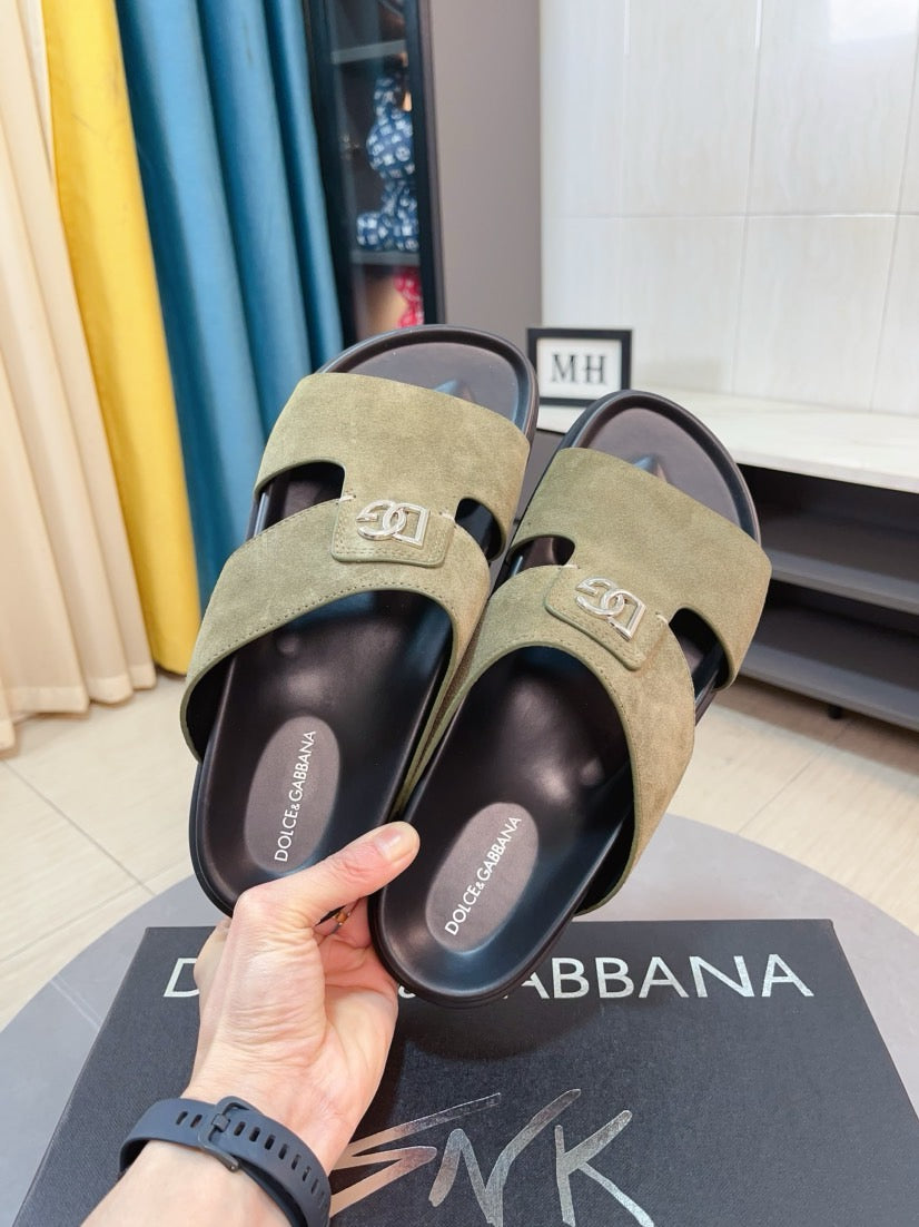 Dolce & Gabbana DG Men's Leather Strap Sandals with Aluminum Buckle