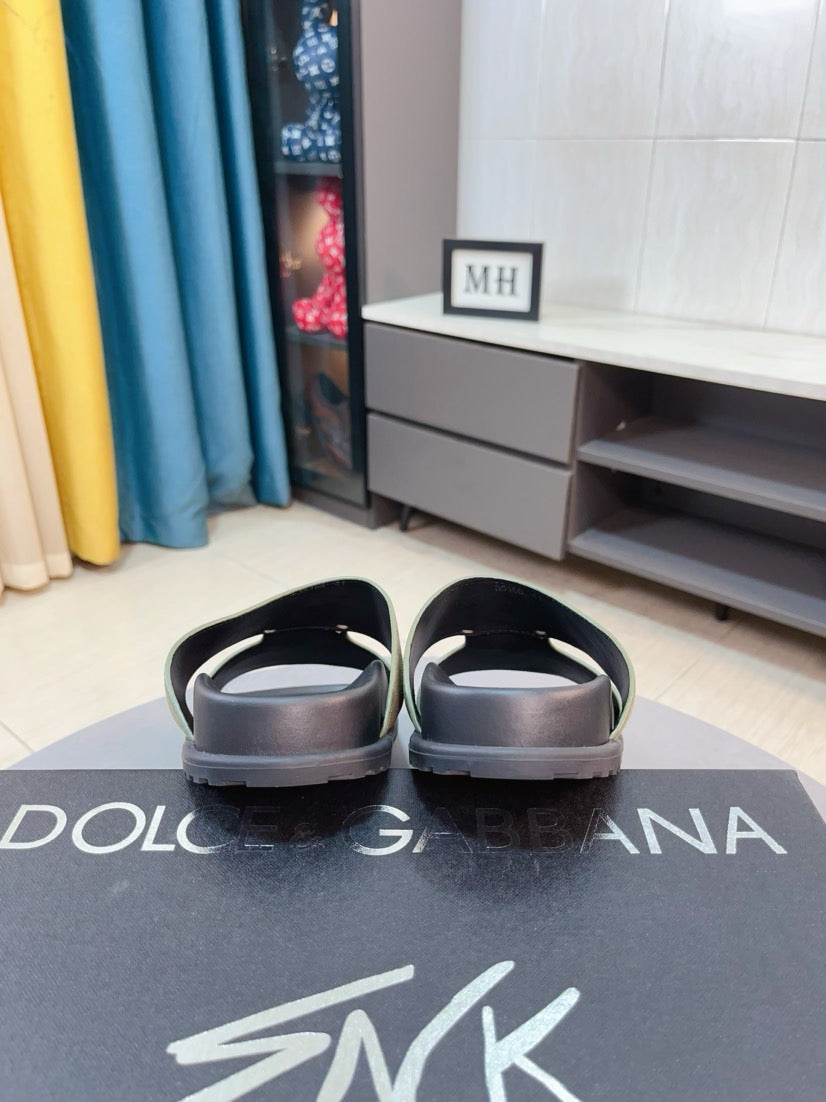 Dolce & Gabbana DG Men's Leather Strap Sandals with Aluminum Buckle