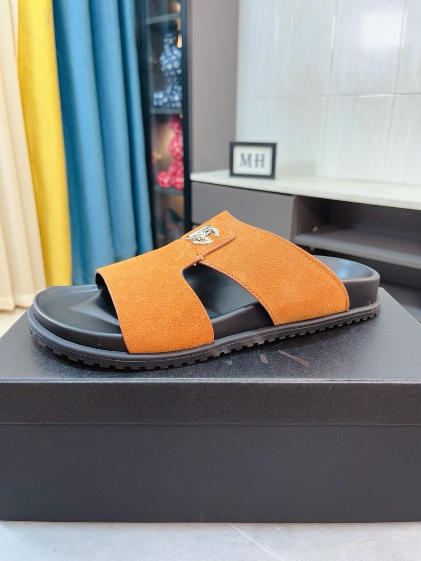 Dolce & Gabbana DG Men's Leather Strap Sandals with Aluminum Buckle