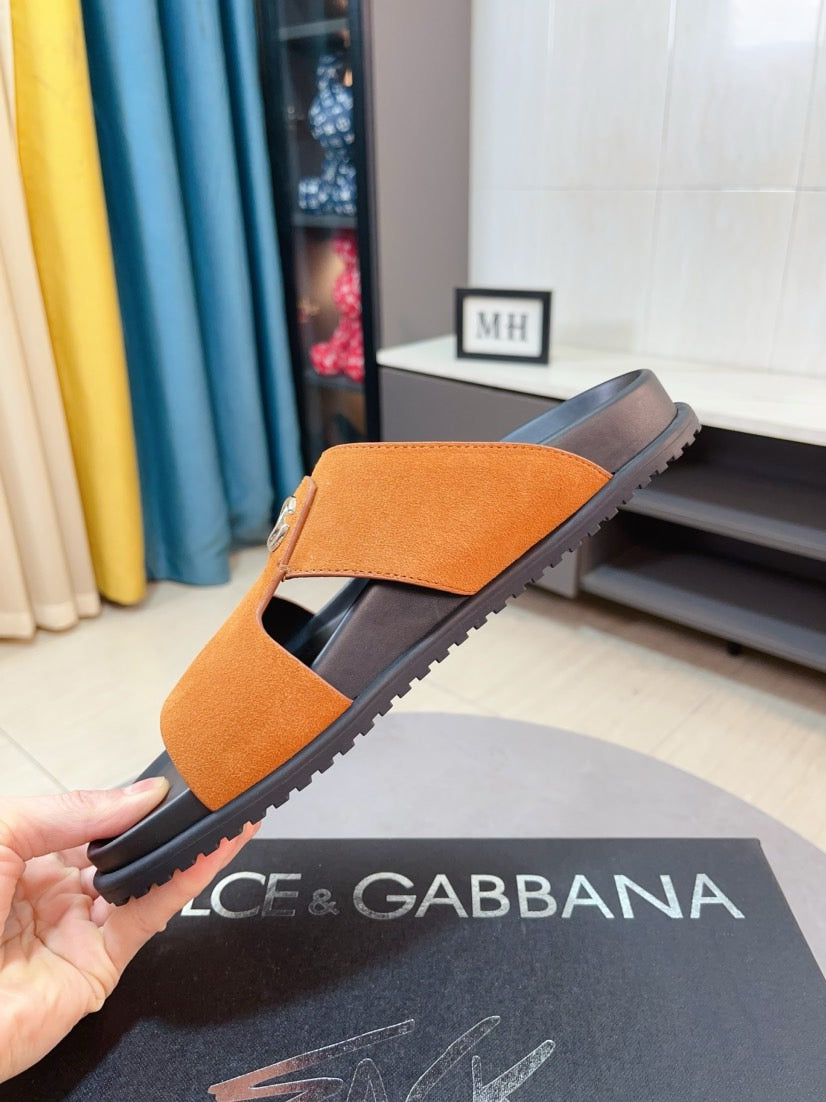 Dolce & Gabbana DG Men's Leather Strap Sandals with Aluminum Buckle