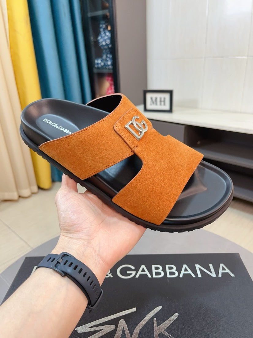 Dolce & Gabbana DG Men's Leather Strap Sandals with Aluminum Buckle