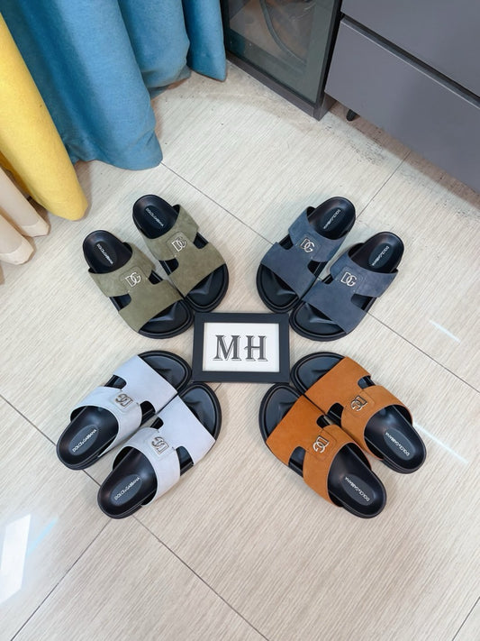 Dolce & Gabbana DG Men's Leather Strap Sandals with Aluminum Buckle