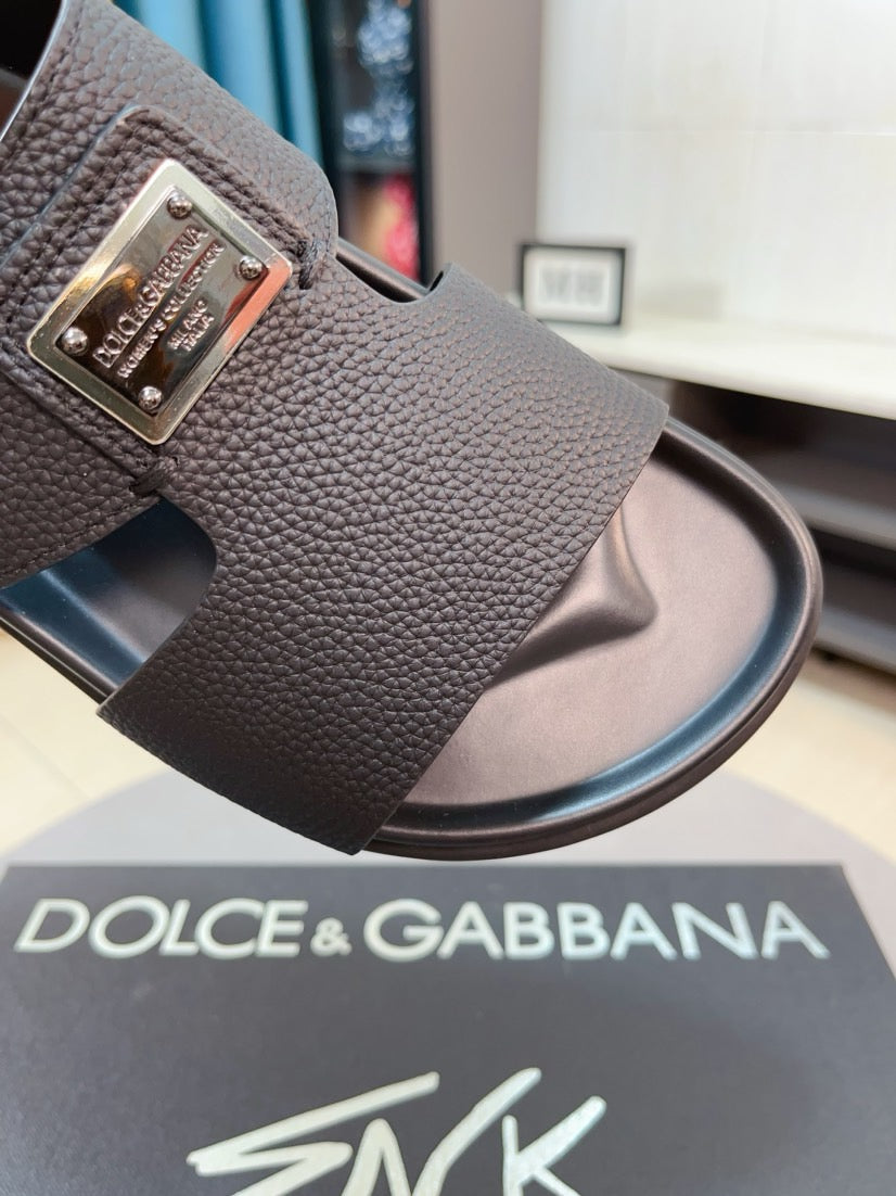 Dolce & Gabbana DG Men's Leather Strap Sandals with Aluminum Buckle