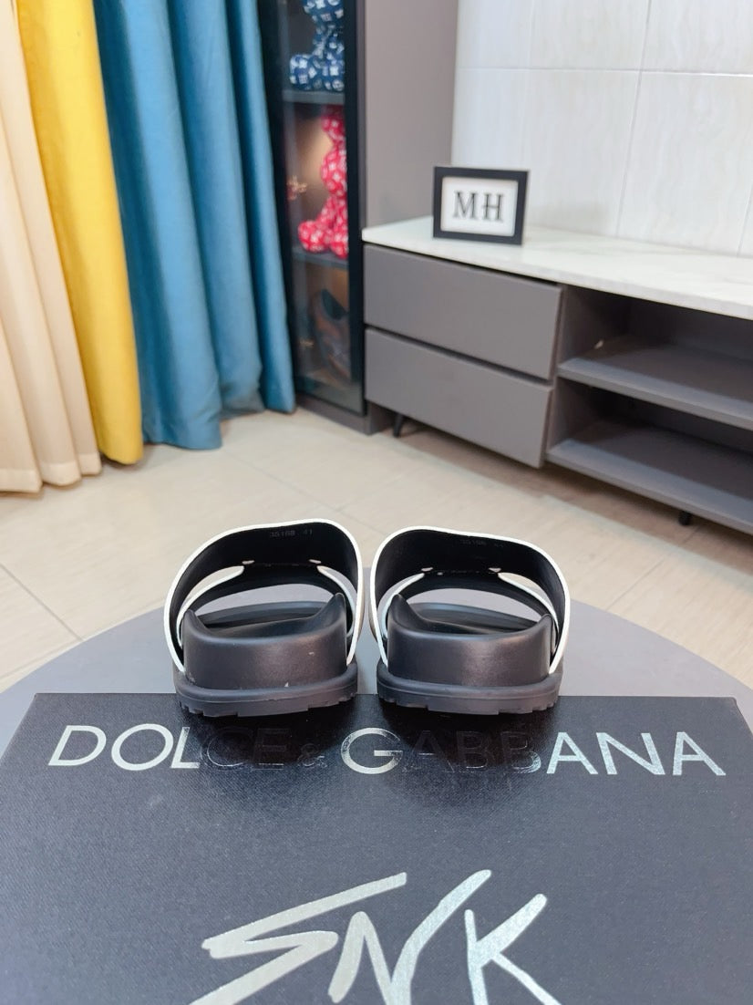 Dolce & Gabbana DG Men's Leather Strap Sandals with Aluminum Buckle