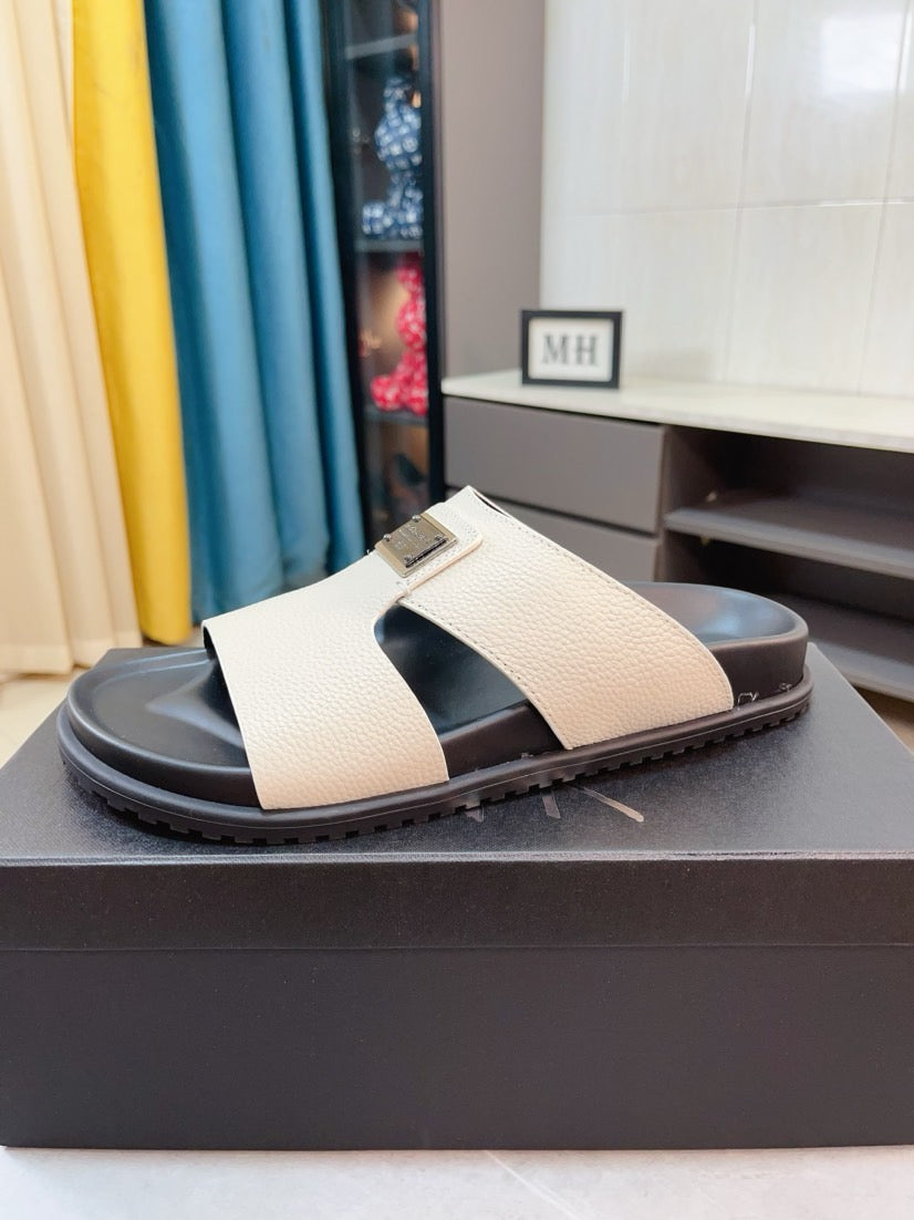 Dolce & Gabbana DG Men's Leather Strap Sandals with Aluminum Buckle