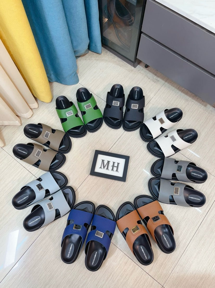 Dolce & Gabbana DG Men's Leather Strap Sandals with Aluminum Buckle