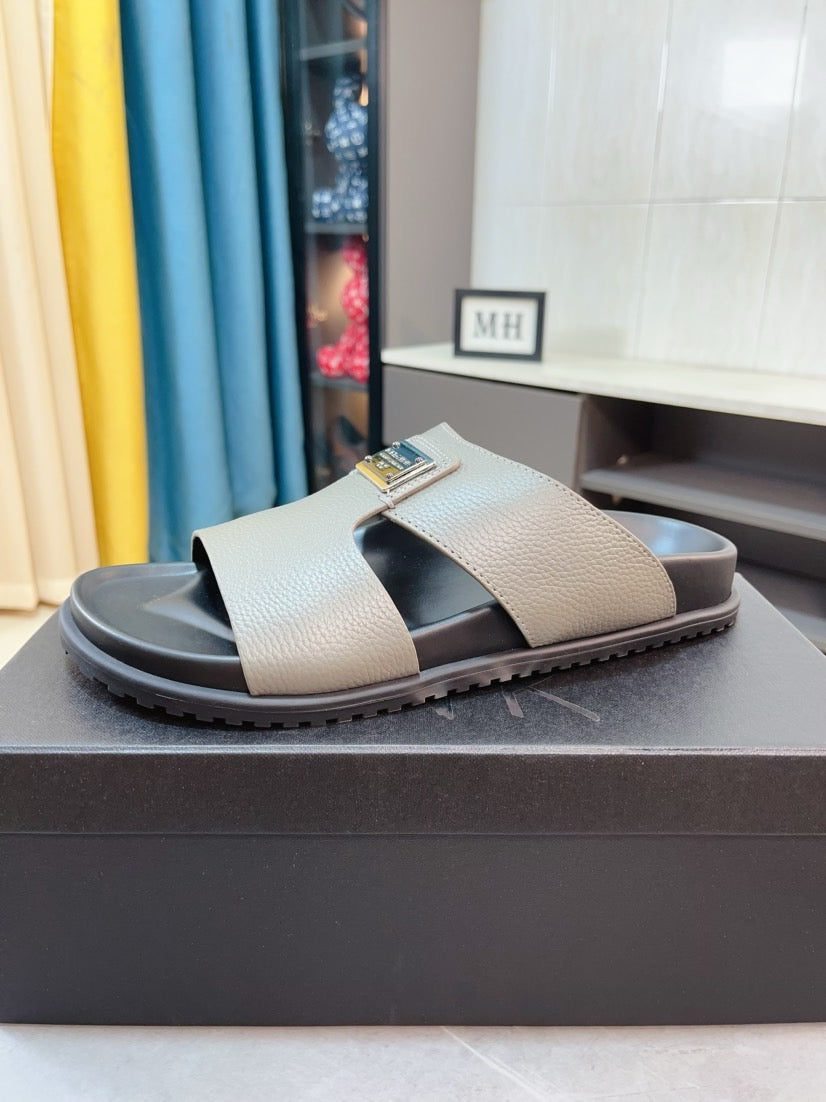 Dolce & Gabbana DG Men's Leather Strap Sandals with Aluminum Buckle