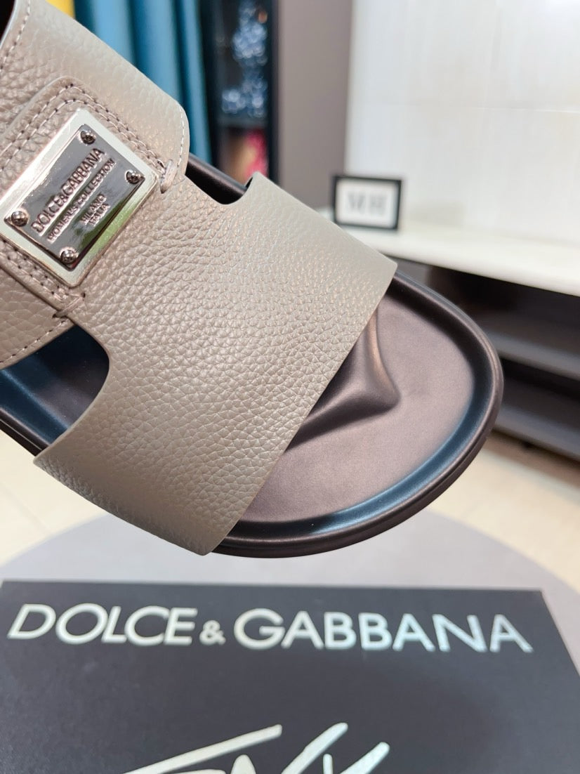 Dolce & Gabbana DG Men's Leather Strap Sandals with Aluminum Buckle