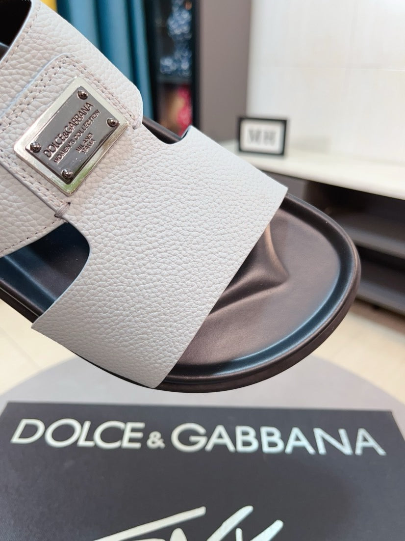 Dolce & Gabbana DG Men's Leather Strap Sandals with Aluminum Buckle