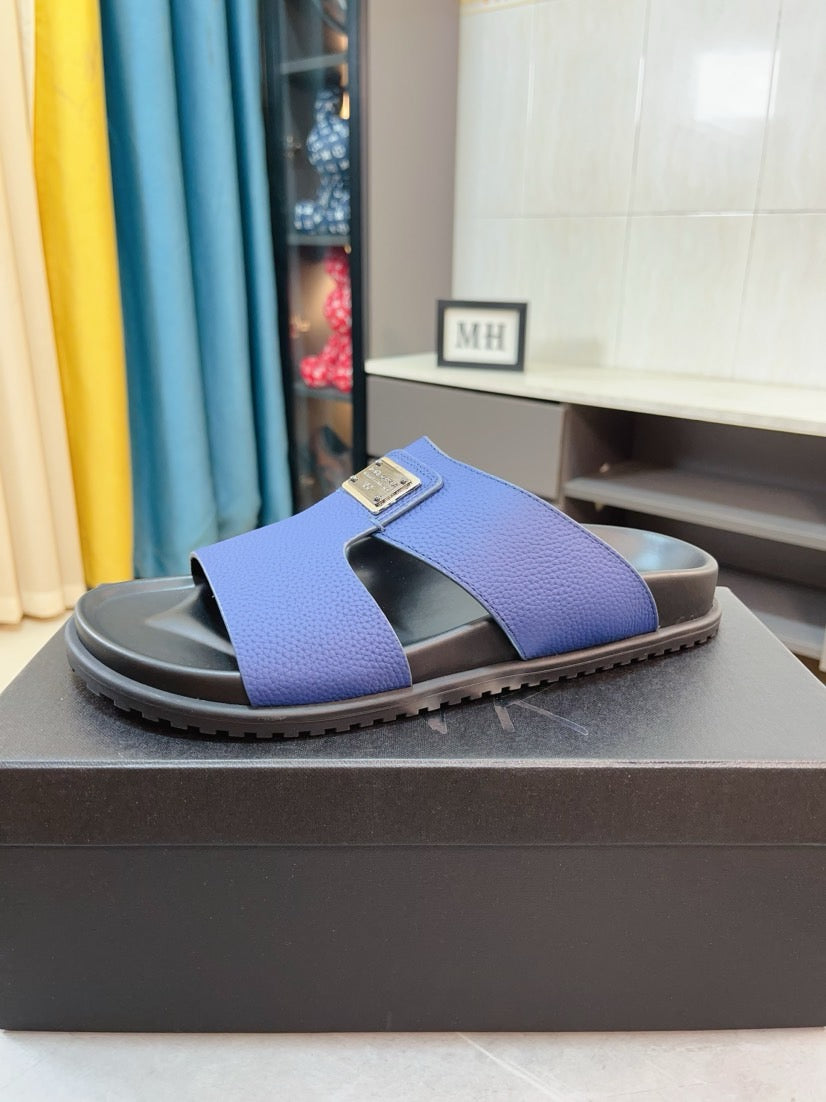 Dolce & Gabbana DG Men's Leather Strap Sandals with Aluminum Buckle