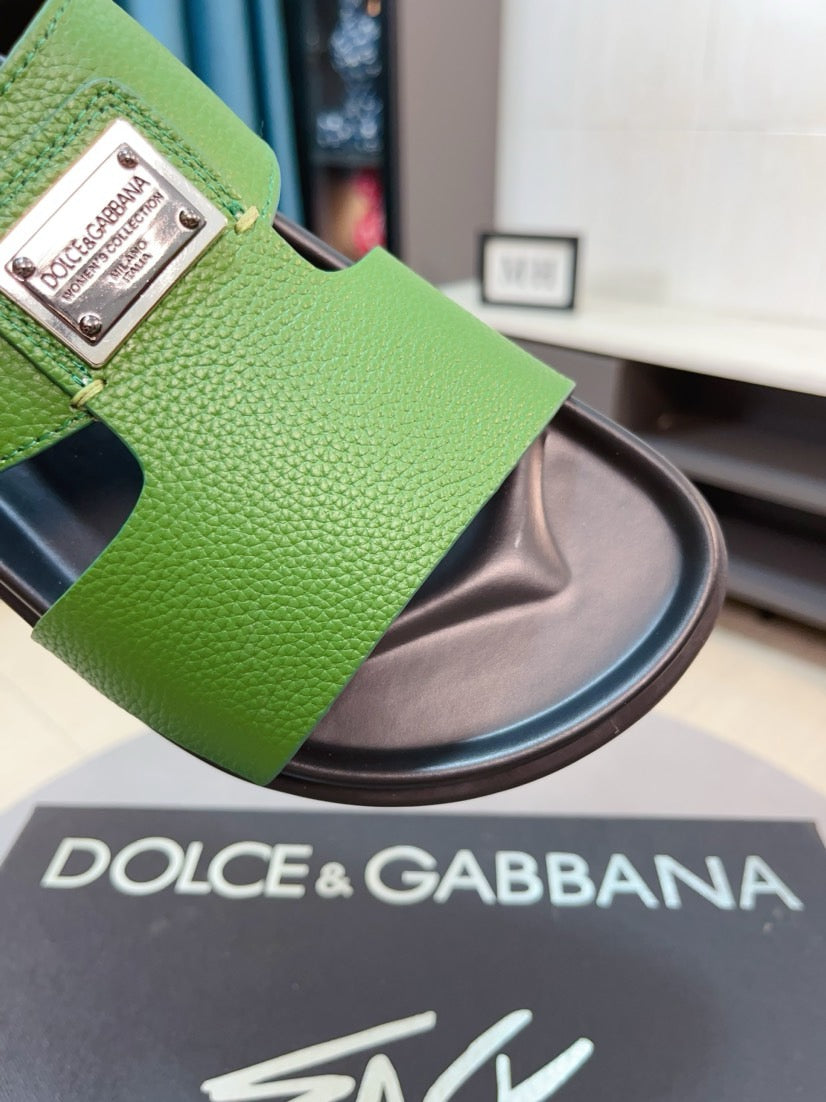 Dolce & Gabbana DG Men's Leather Strap Sandals with Aluminum Buckle