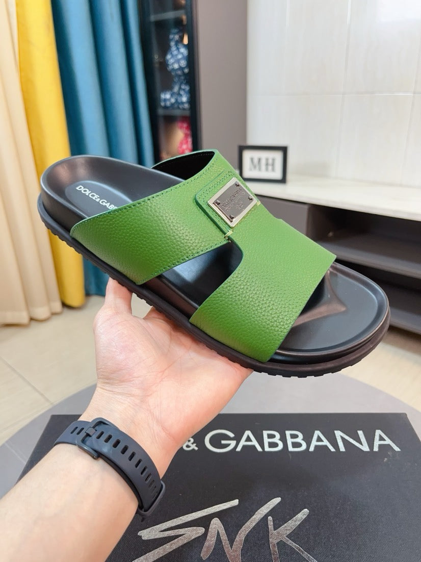 Dolce & Gabbana DG Men's Leather Strap Sandals with Aluminum Buckle