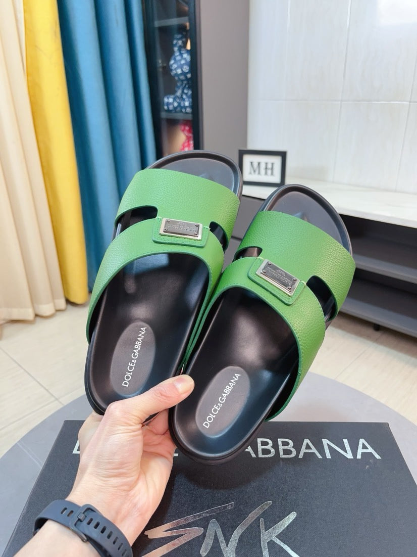 Dolce & Gabbana DG Men's Leather Strap Sandals with Aluminum Buckle