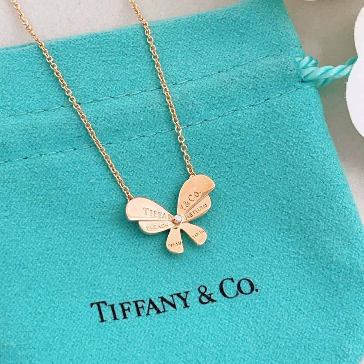 rose gold brass butterfly Necklace for women - alternate angle view 4