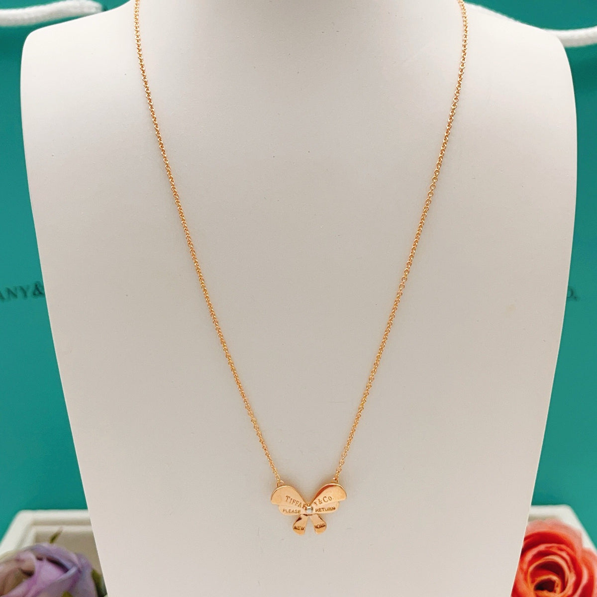 rose gold brass butterfly Necklace for women - alternate angle view 3