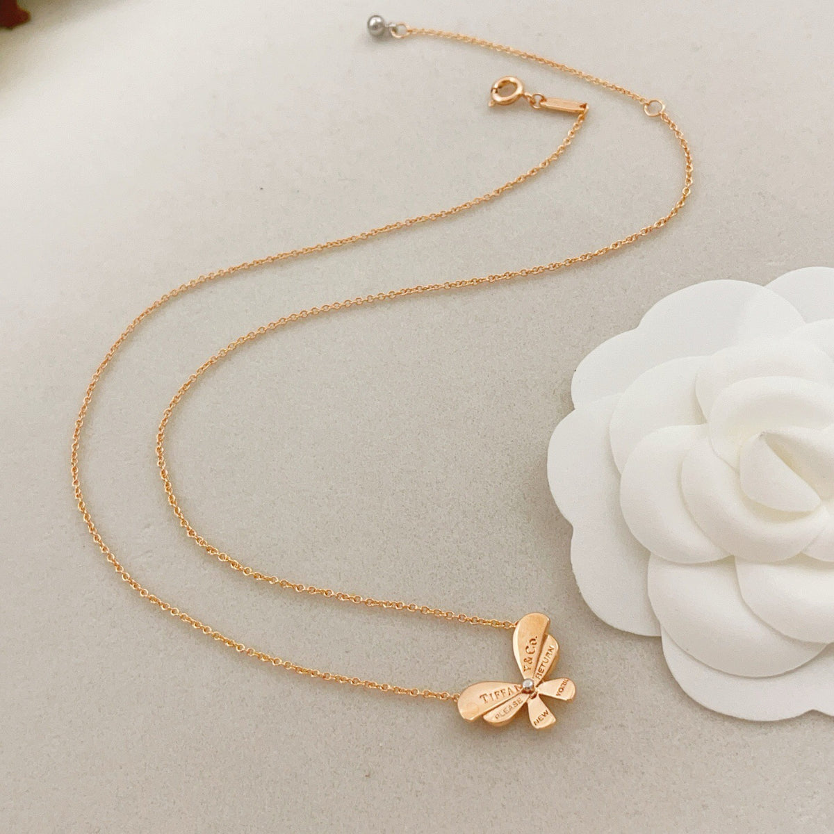 rose gold brass butterfly Necklace for women - alternate angle view 6
